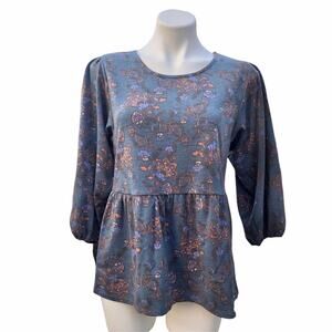NWT Bobeau teal terracotta babydoll peplum top size medium